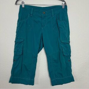 Kuhl Capri Pants Women’s 8 Teal Cargo Stretch Outdoor Hiking Travel Cropped Trek